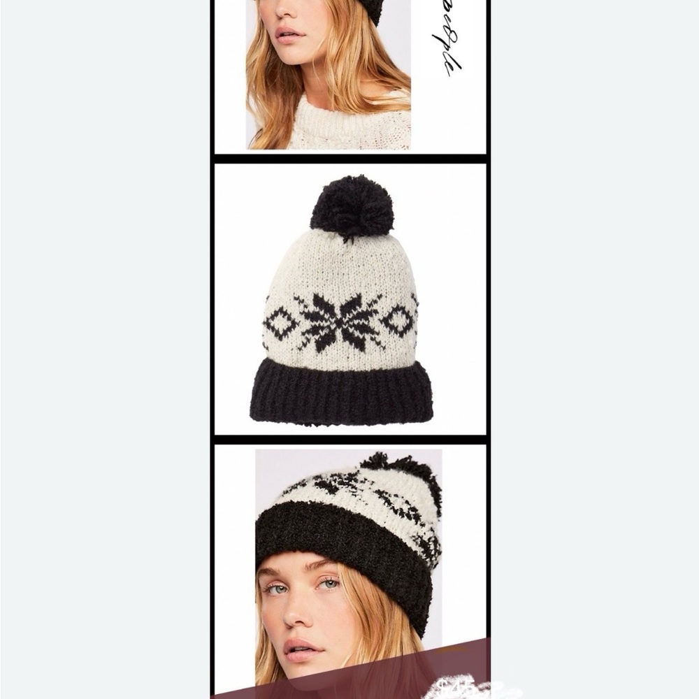 FREE PEOPLE COZY LUXE POM POM RIBBED KNIT NORDIC BEANIE HAT